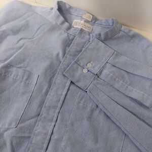 CM ALMY Mens Light Blue Long Sleeve Button Up Collarless Shirt Size 17 1/2 33 34